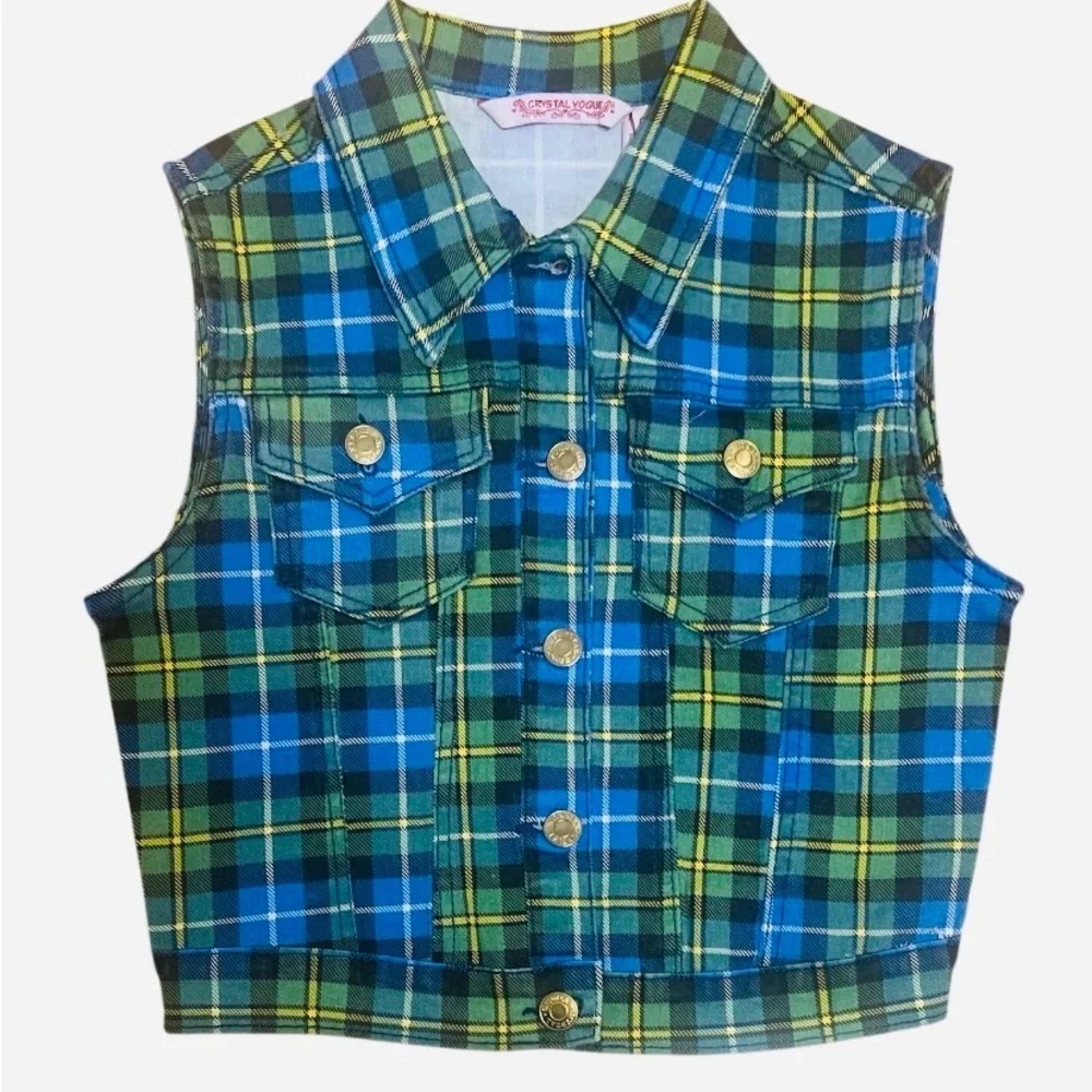 Fiorucci Blue and Green Plaid Kids Vest